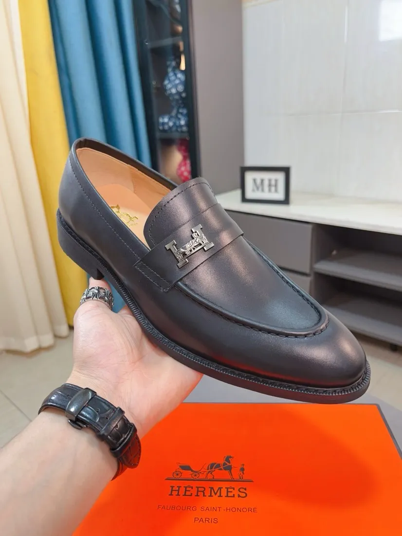Men's shoes 💰500🌹🌹《HERMES》Hermès business leather shoes, original factory configuration, original imported cowhide upper + luxury hardware logo + fully imported original customized sheepskin lining, sole: rubber wear-resistant outsole, difficult craftsmanship, original factory with single goods, 🔍🔍high quality code number: 38-44 45 can be customized